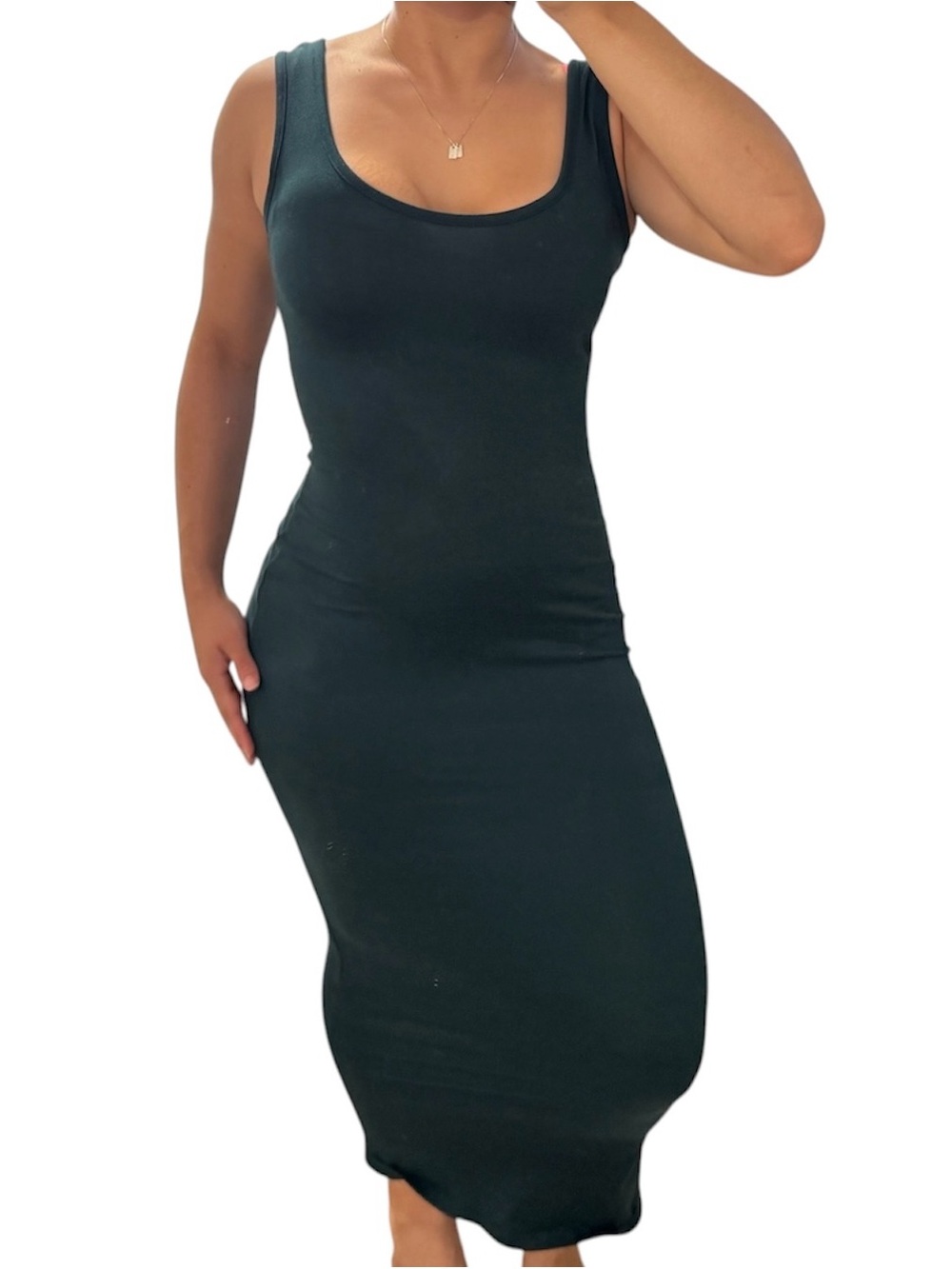 Popular 21 Dark Green Bodycon Maxi Dress Scoop Neck Size S